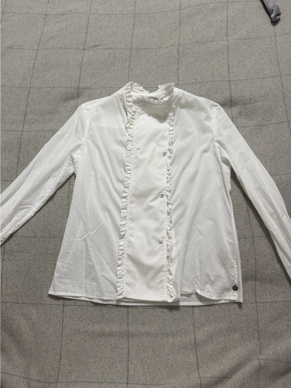 Scotch & Soda White Ruffle-Front Long Sleeve Blouse